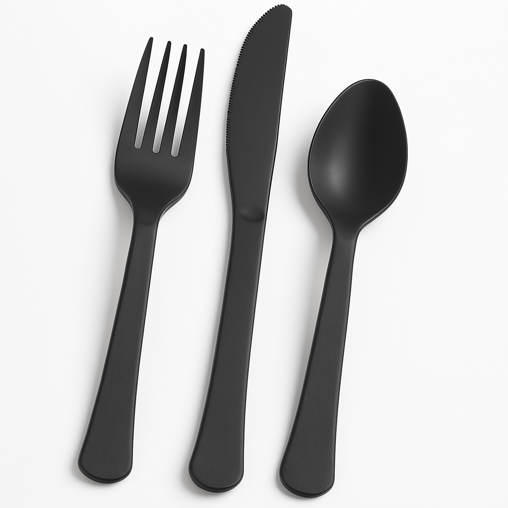Heavy Weight Black Plastic Cutlery Set