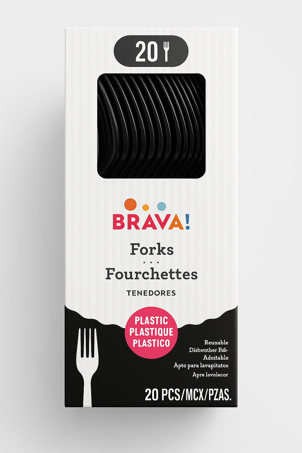 Jet Black Plastic Forks - 20 Pack