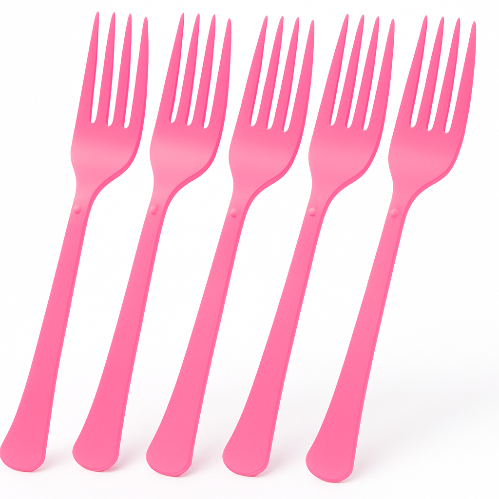 Bright Pink Plastic Forks - Solid Color Cutlery