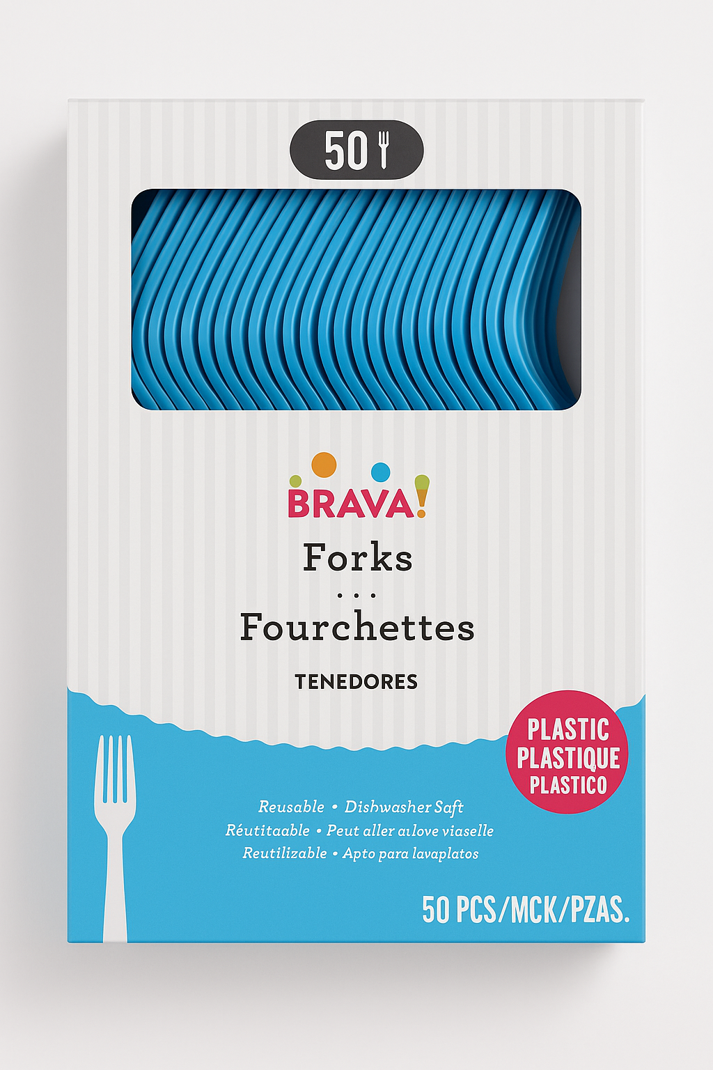 Caribbean Blue Heavy-Duty Plastic Reusable Forks, 50-Pack