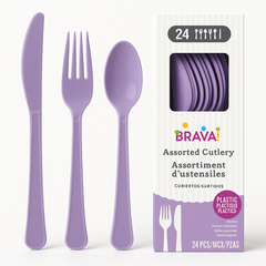 Lavender Plastic Cutlery Set - 24-Count