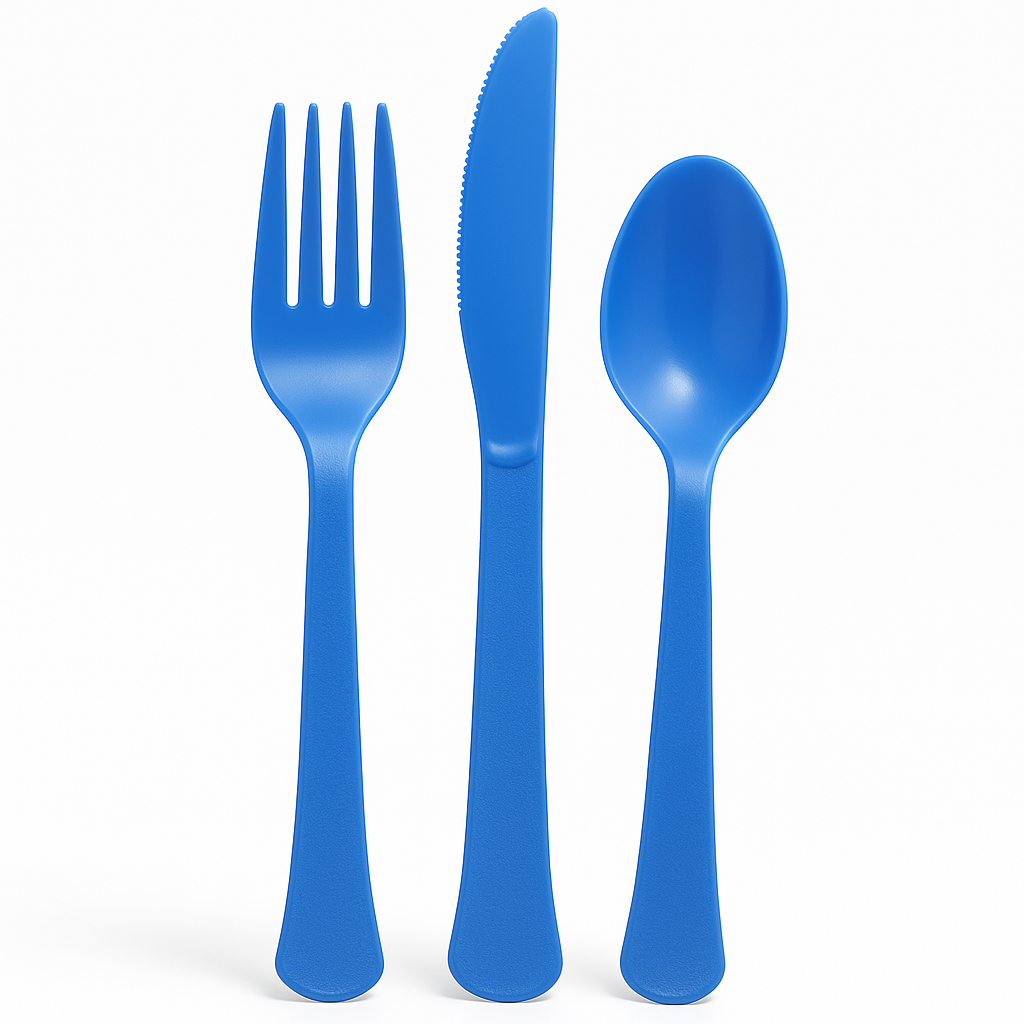 Bright Royal Blue Heavy-Duty Reusable Plastic Cutlery Set, 24-Pack