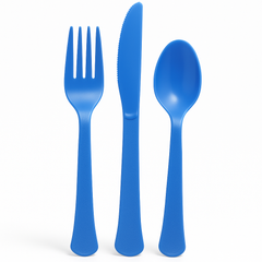 Bright Royal Blue Heavy-Duty Reusable Plastic Cutlery Set, 24-Pack
