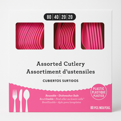 Bright Pink Heavy-Duty Plastic Cutlery Set, 80-Piece