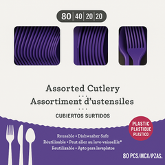 Purple Heavy-Duty Plastic Cutlery Set - 80 Pieces