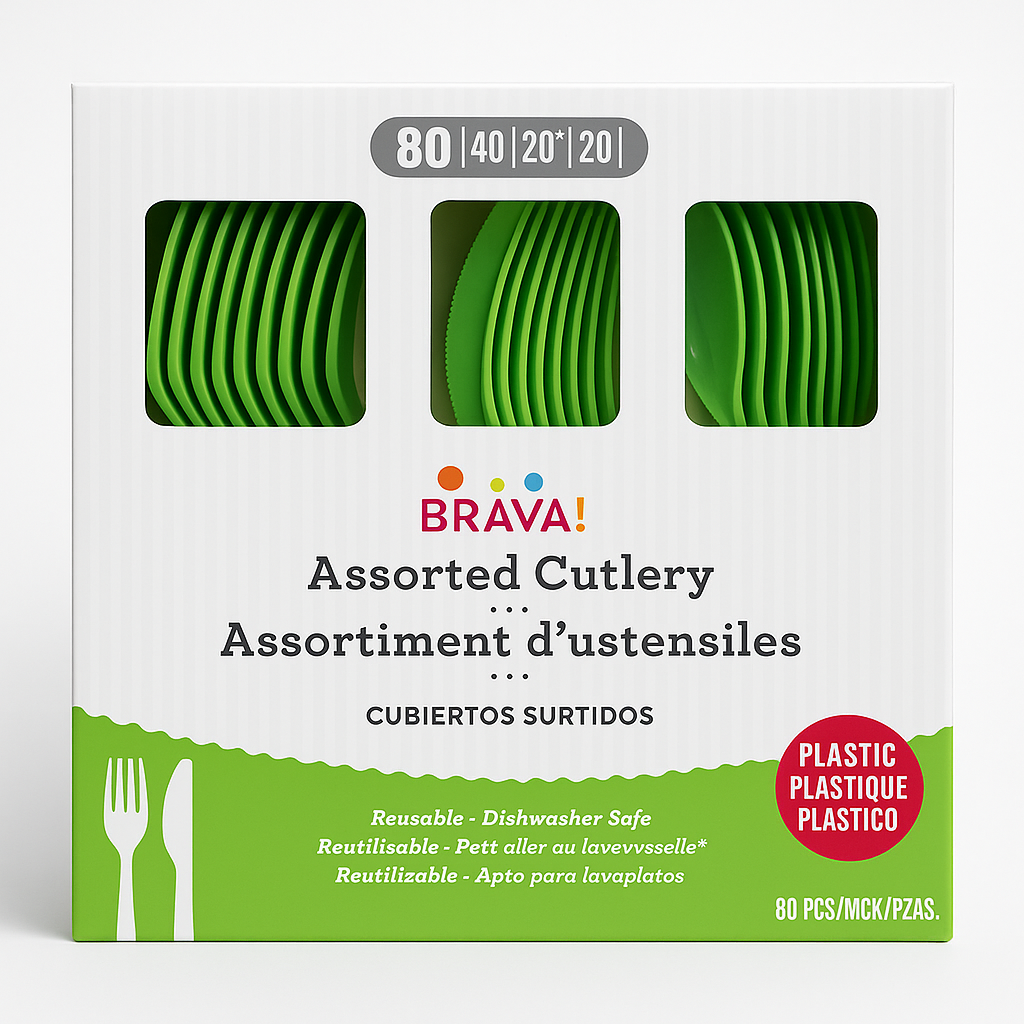 Kiwi Green Heavy-Duty Reusable Plastic Cutlery Set - 80 Pieces