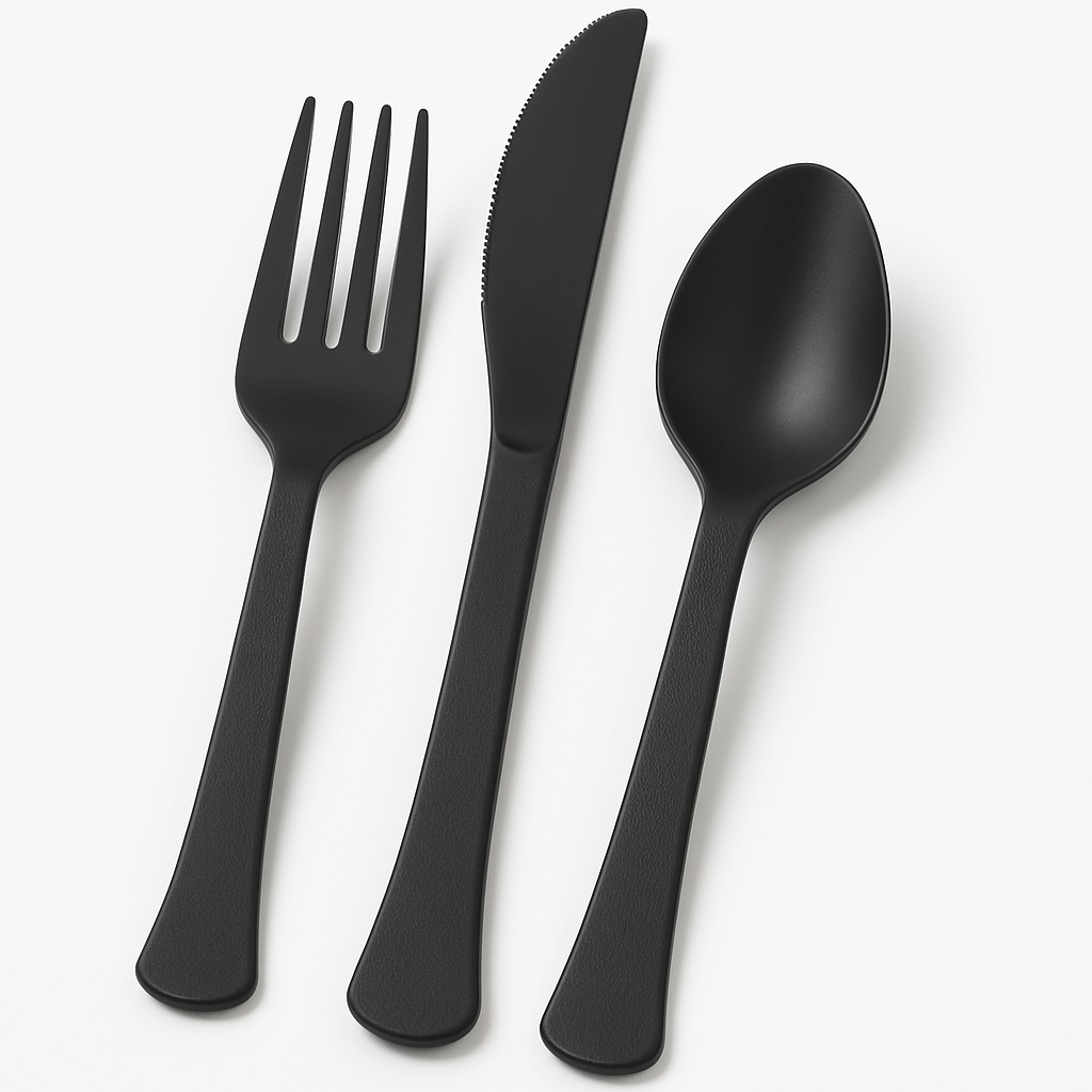 Black Assorted Plastic Cutlery Set, 200 Pieces