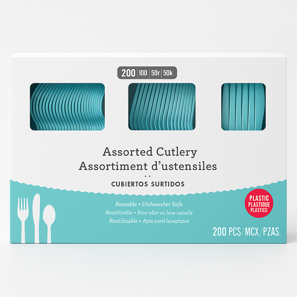 Robin's Egg Blue Plastic Cutlery Set - 200 Pieces - 7.5 in.