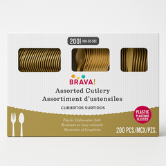 Elegant Gold Assorted Plastic Cutlery Set - 200 Pieces