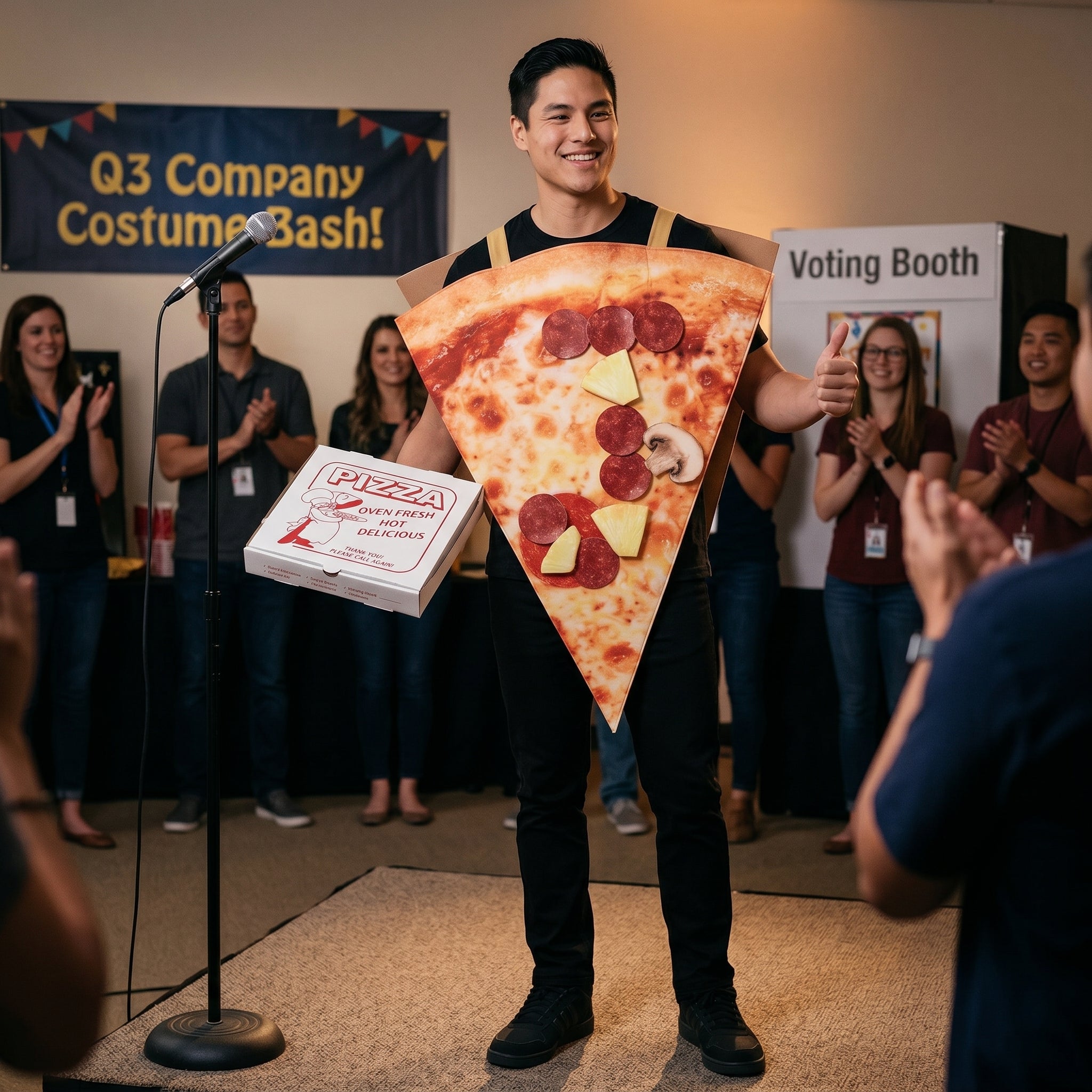 Pizza Slice Costume Adult Tunic - Funny Halloween Food Costume with Photorealistic Print, Easy Slip-On One Size for Men