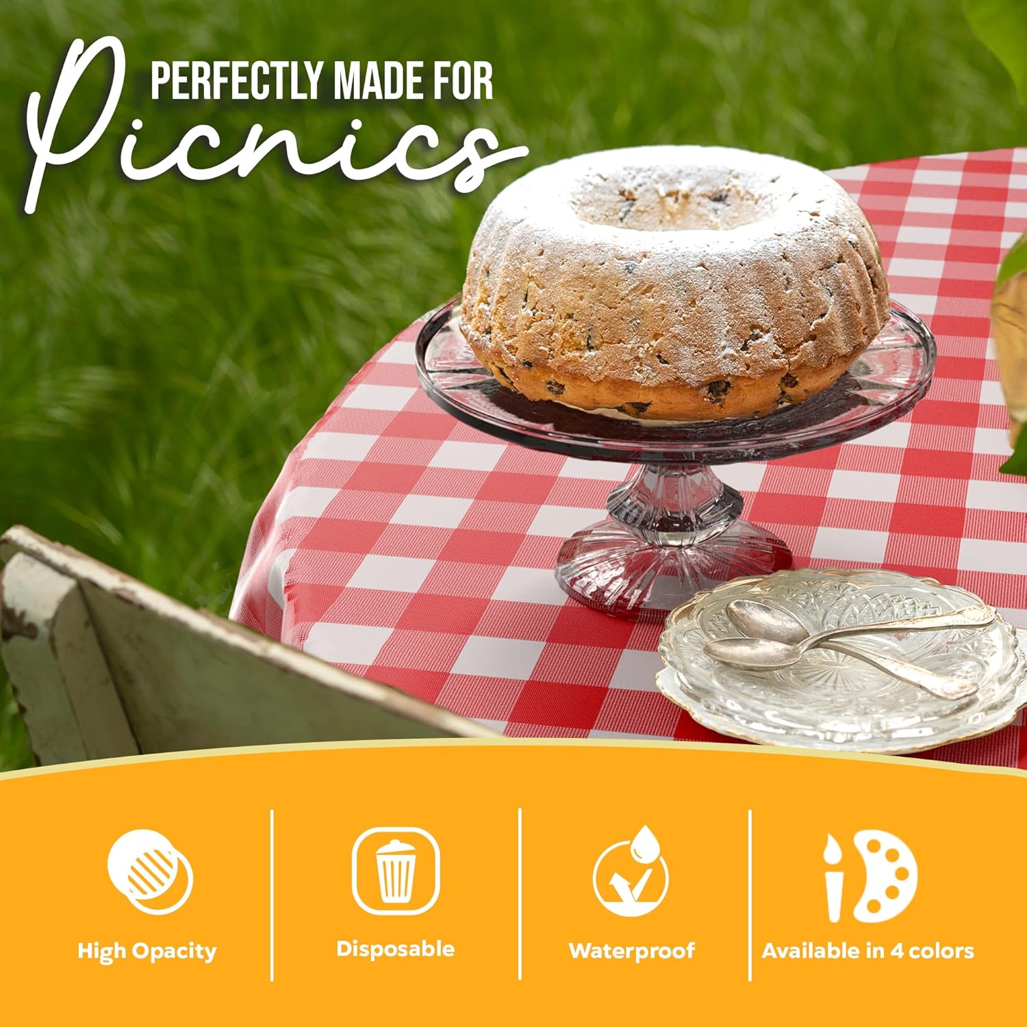 Round Red Gingham Plastic Table Cover | Case of 48