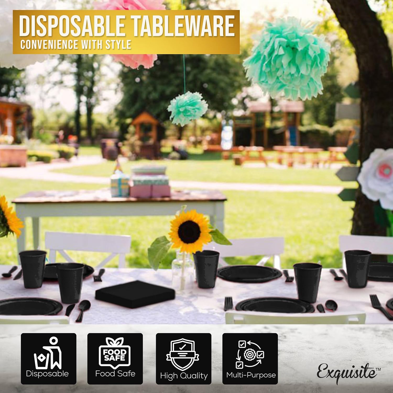 350 pcs disposable tableware set black