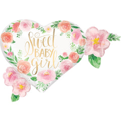 Sweet Baby Girl Floral Foil Balloon