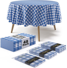 Round Blue Gingham Plastic Table Cover - 84 in. | Case of 48