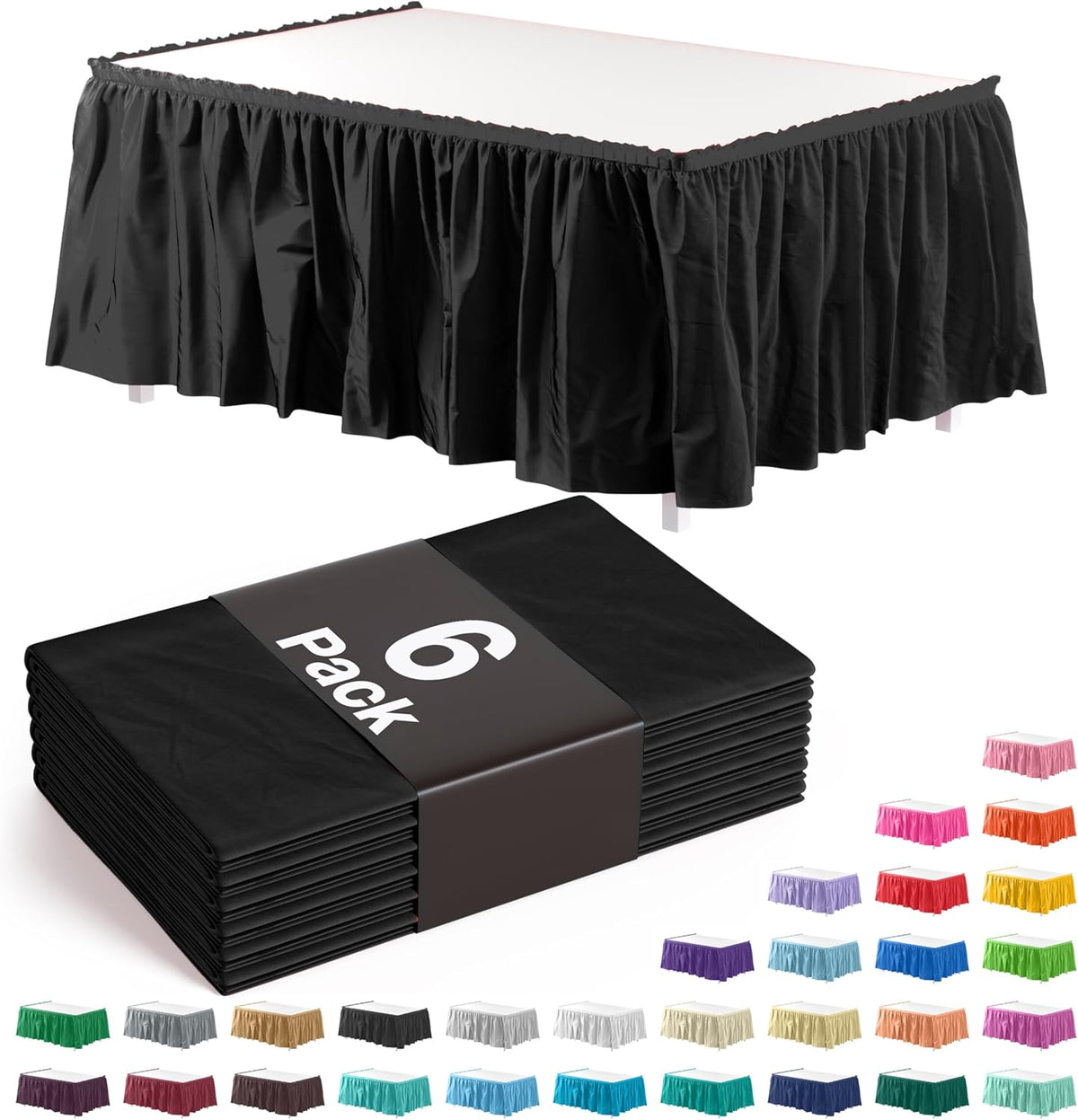 Black Plastic Table Skirt | 6 Pack - 168 in. x 29 in.