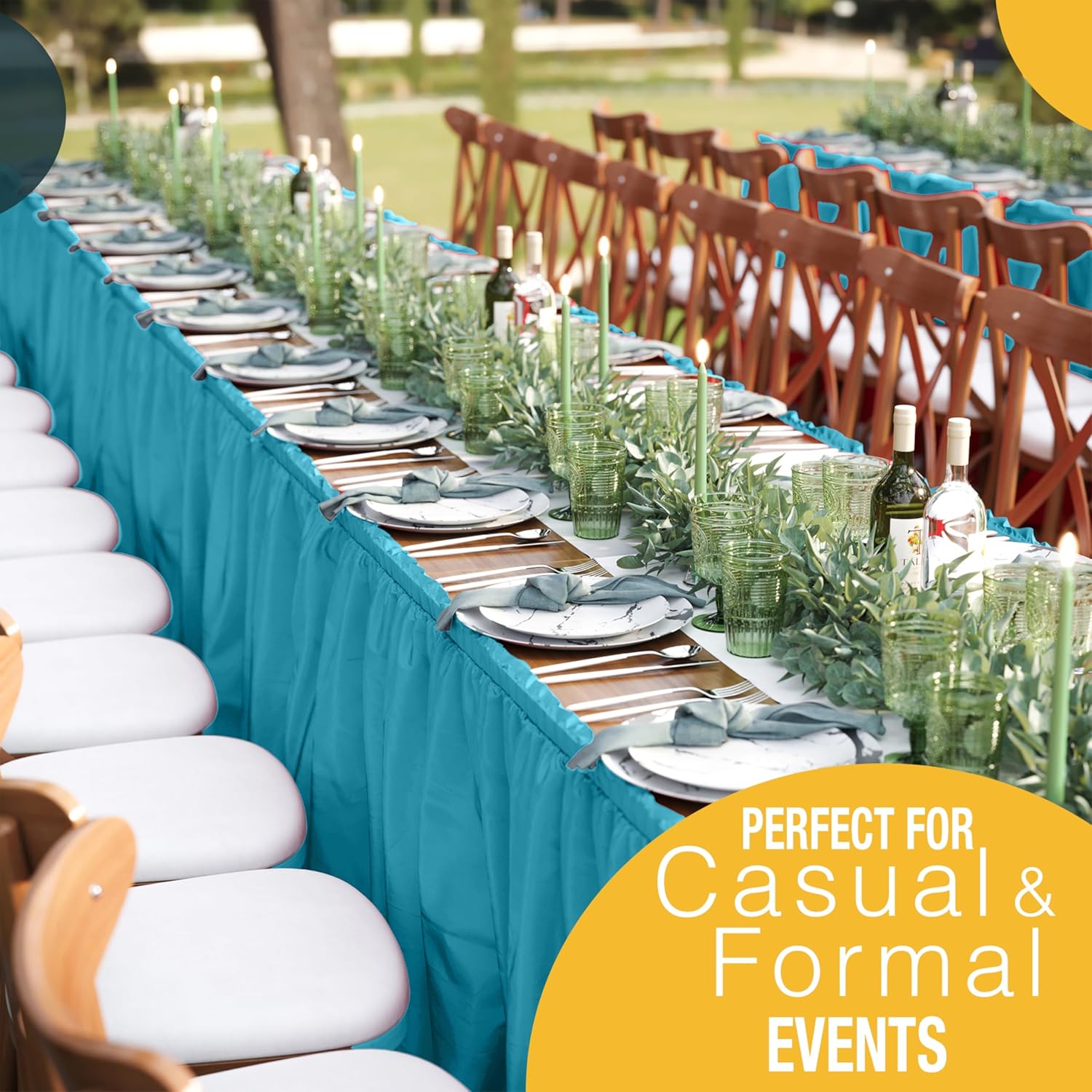 Turquoise Plastic Table Skirt | 6 Pack - 168 in. x 29 in.