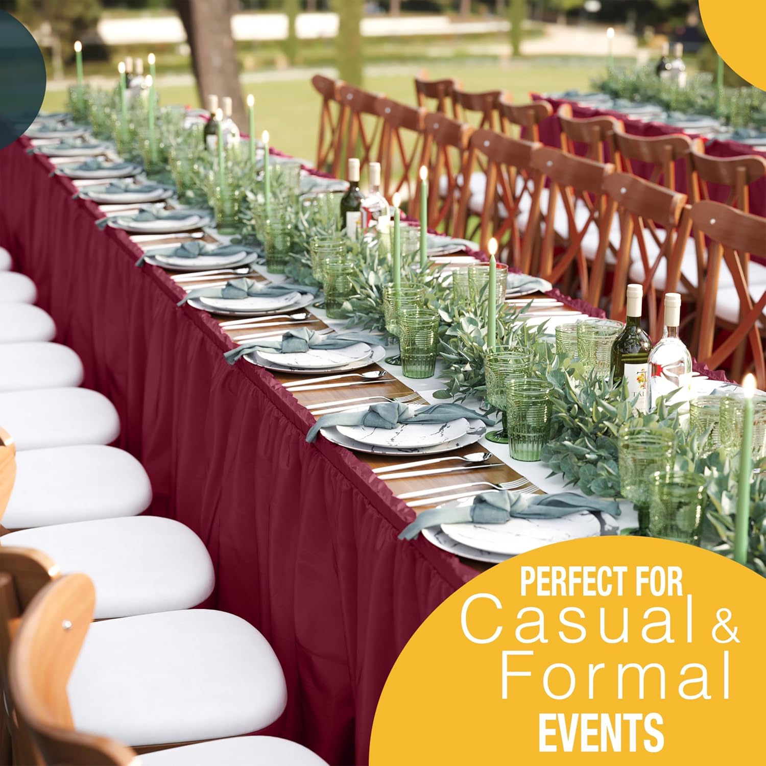 Burgundy Plastic Table Skirt | 6 Pack - 168 in. x 29 in.