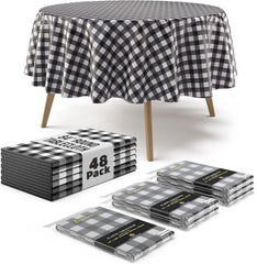 Round Black Gingham Plastic Table Cover - 84 in. | Case of 48