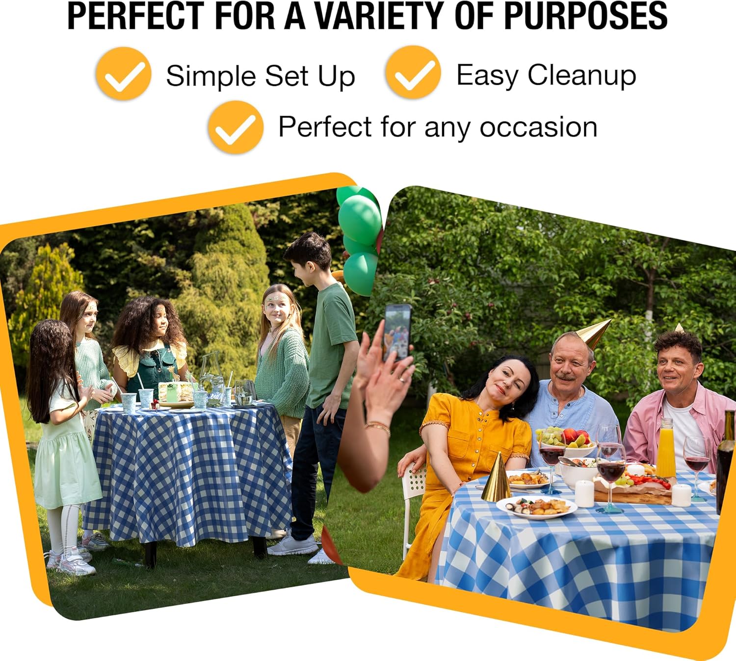 Round Blue Gingham Plastic Table Covers | 12 Pack