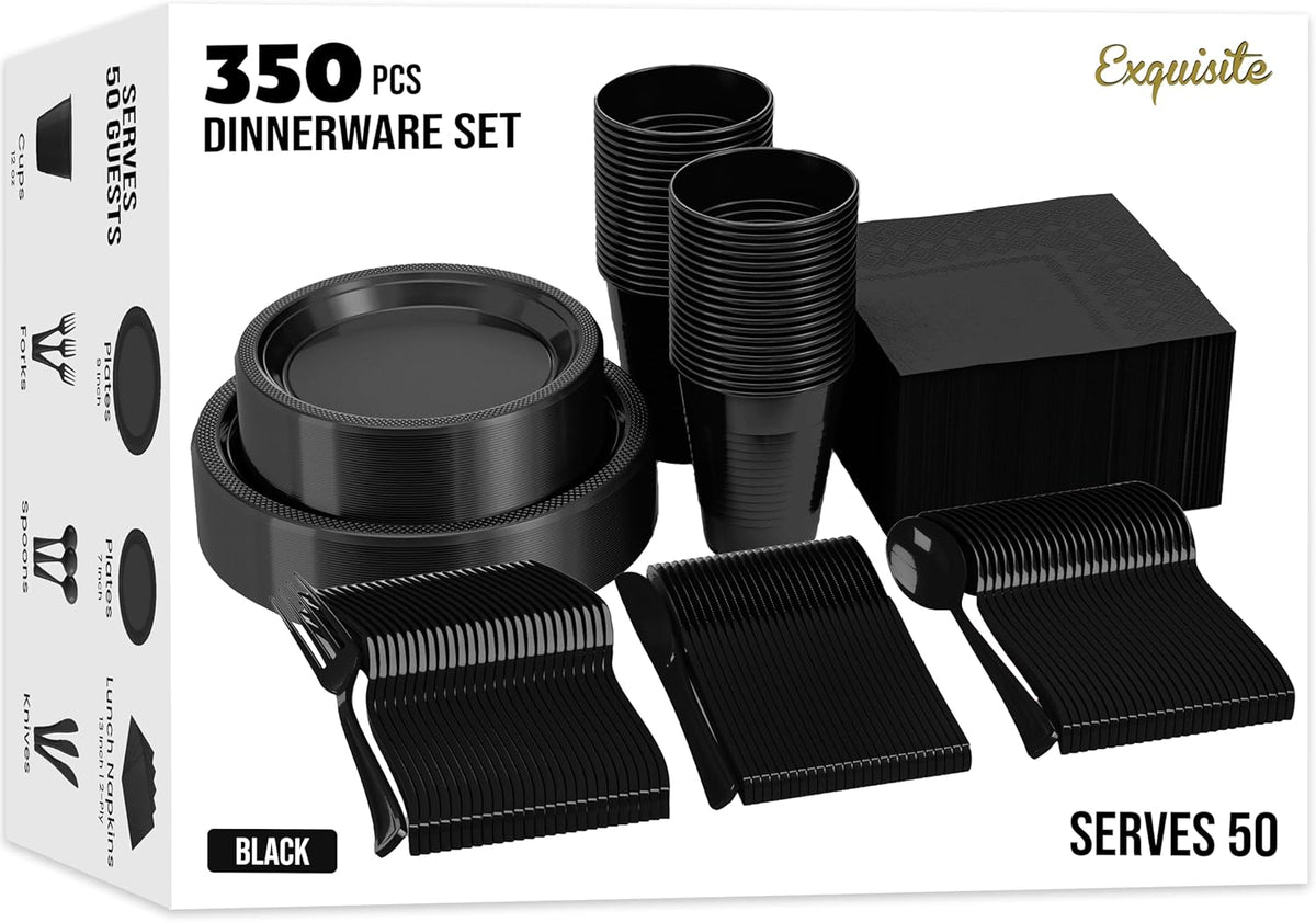 350 pcs disposable tableware set black