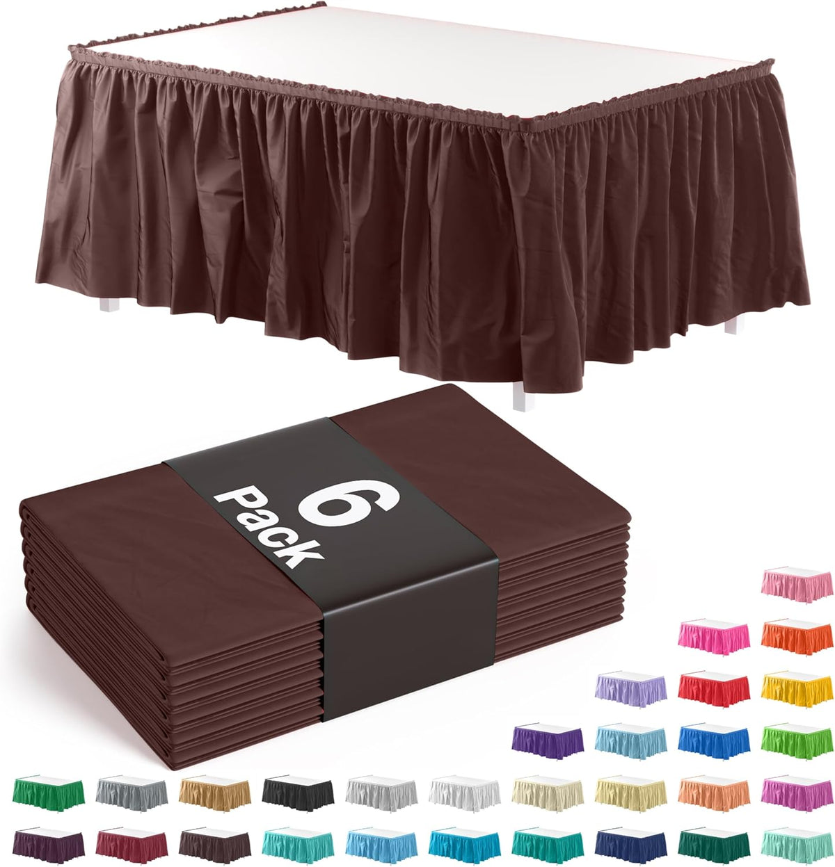 Brown Plastic Table Skirt | 6 Pack - 168 in. x 29 in.