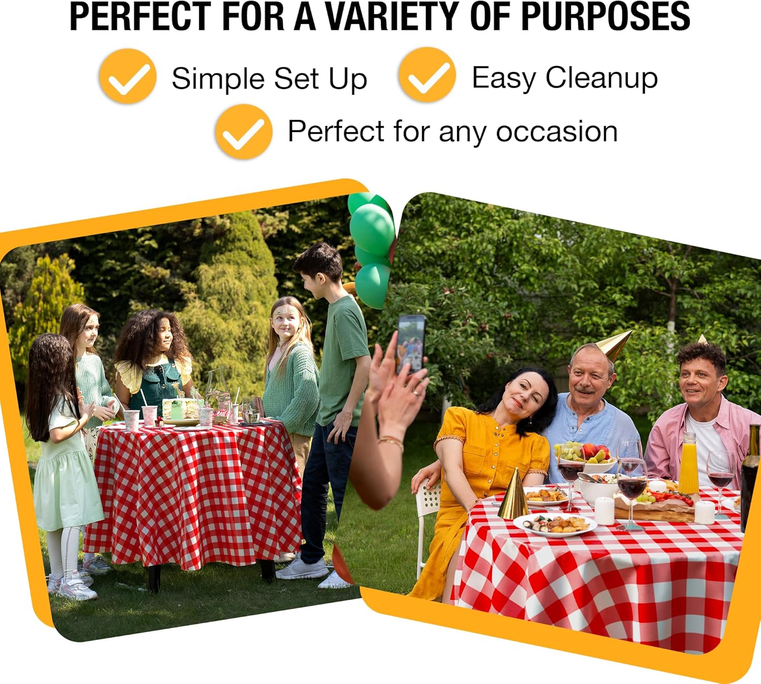 Round Red Gingham Plastic Table Cover | Case of 48