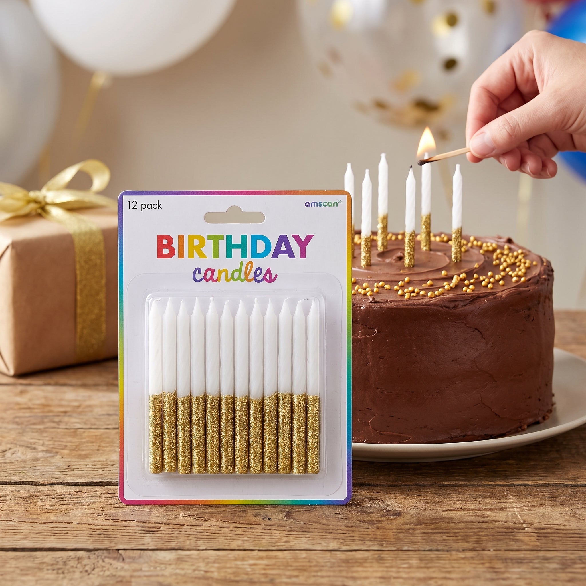 Gold Glitter Dip Birthday Candles, 3.25-Inch, 12-Pack