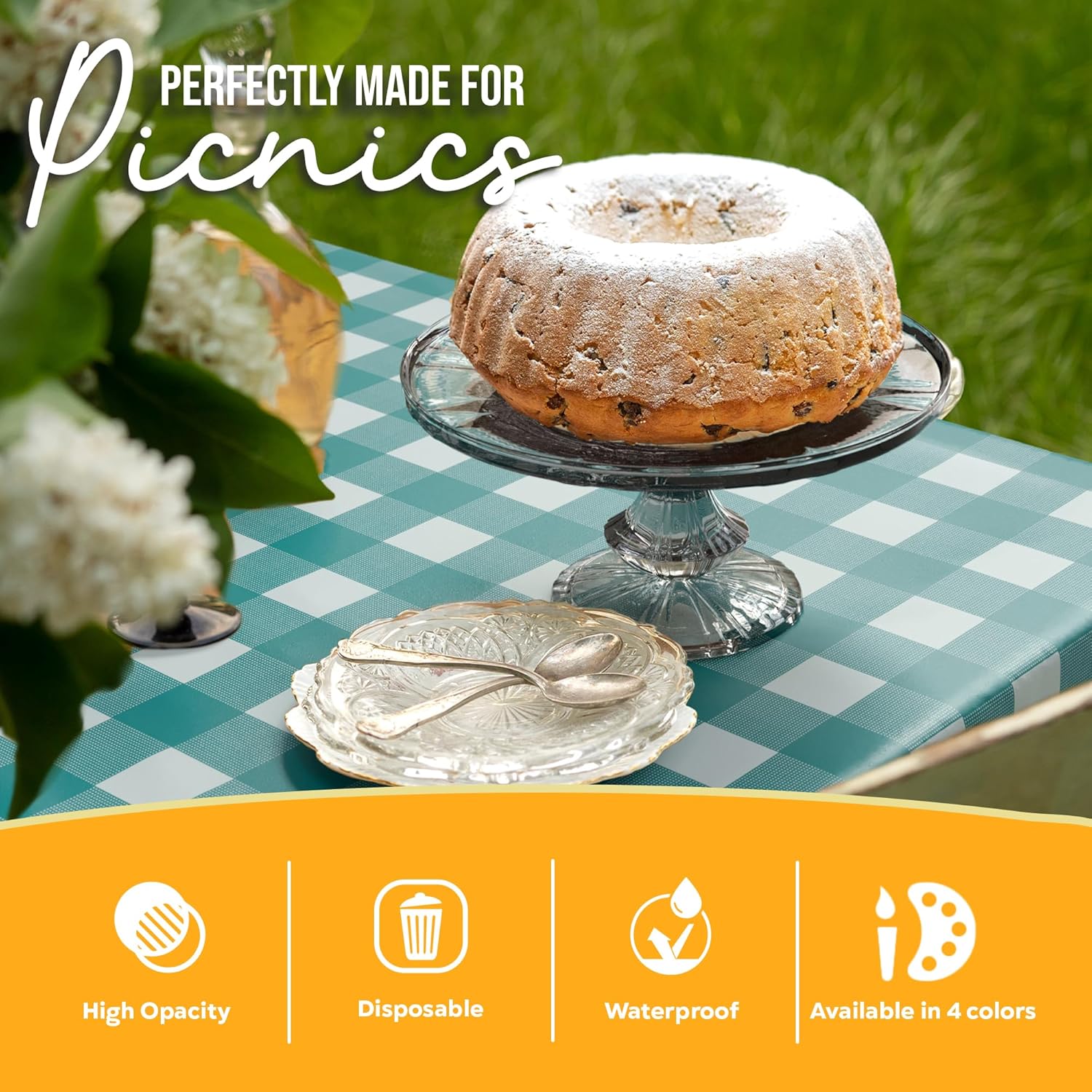 Teal Gingham Plastic Table Cover - 54 In. x 108 In.