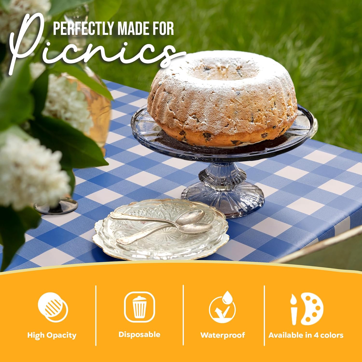 Blue Gingham Plastic Table Covers | 6 Pack - 54 In. x 108 In.