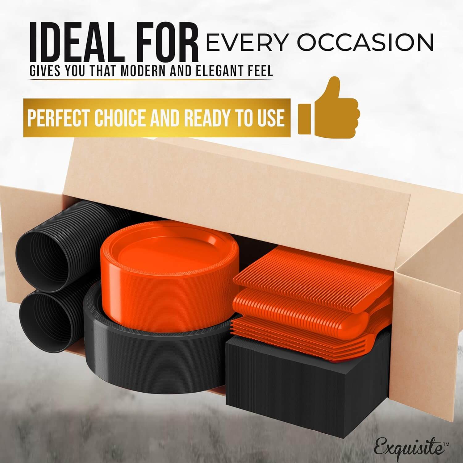 350 pcs Halloween Disposable Tableware Set -Orange and Black