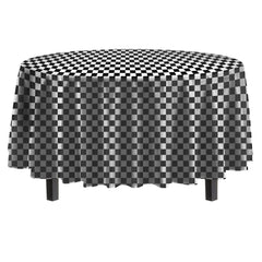 84 In. Round Black/White Checkered Plastic Table Cover | Case of 48