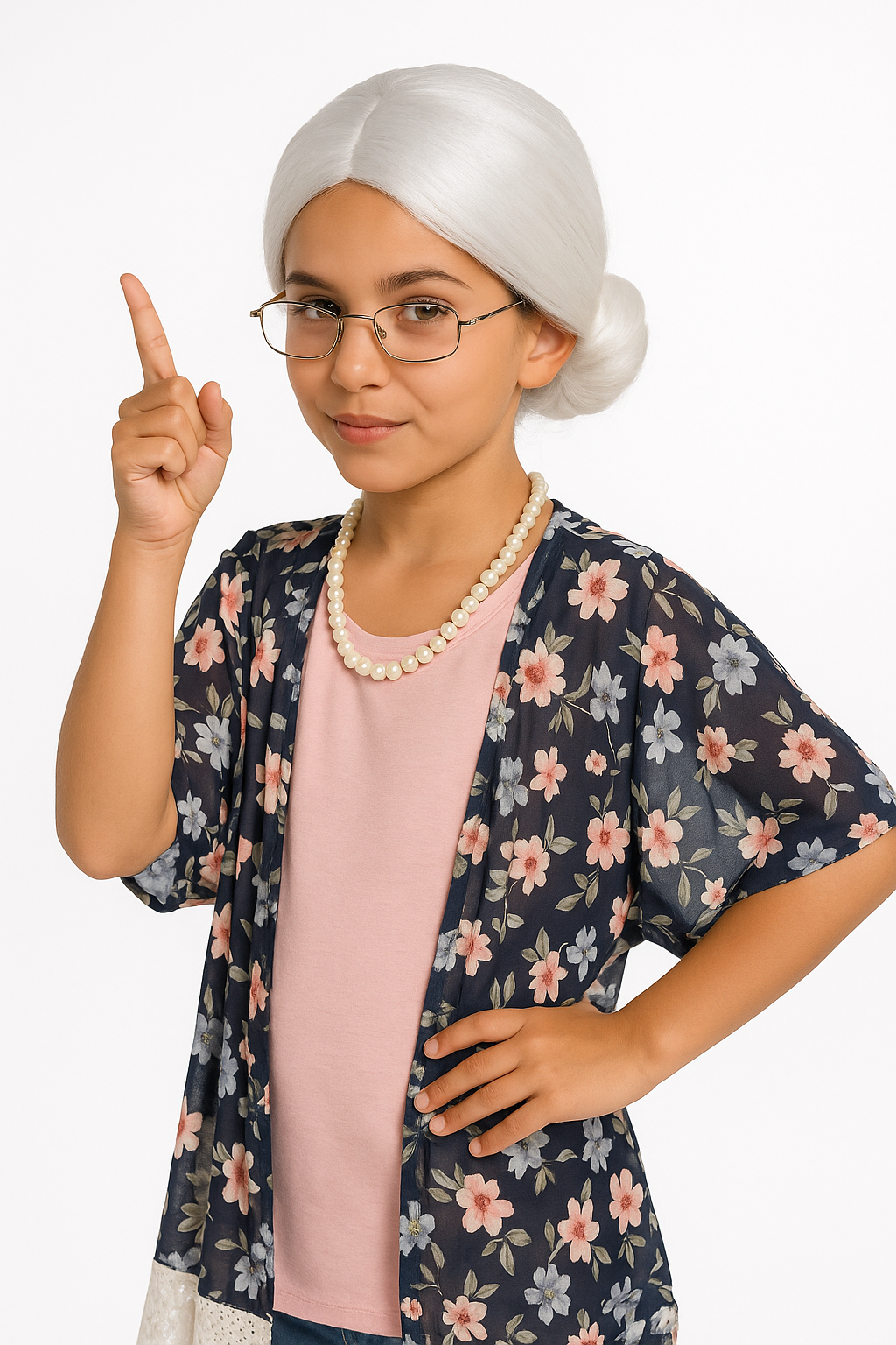 Kids' Old Maid Grandma Costume Wig - White Bun Hairstyle
