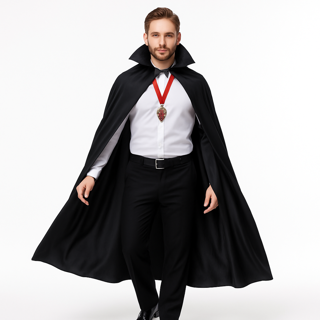 Adult Full Length Black Vampire Cape with High Collar