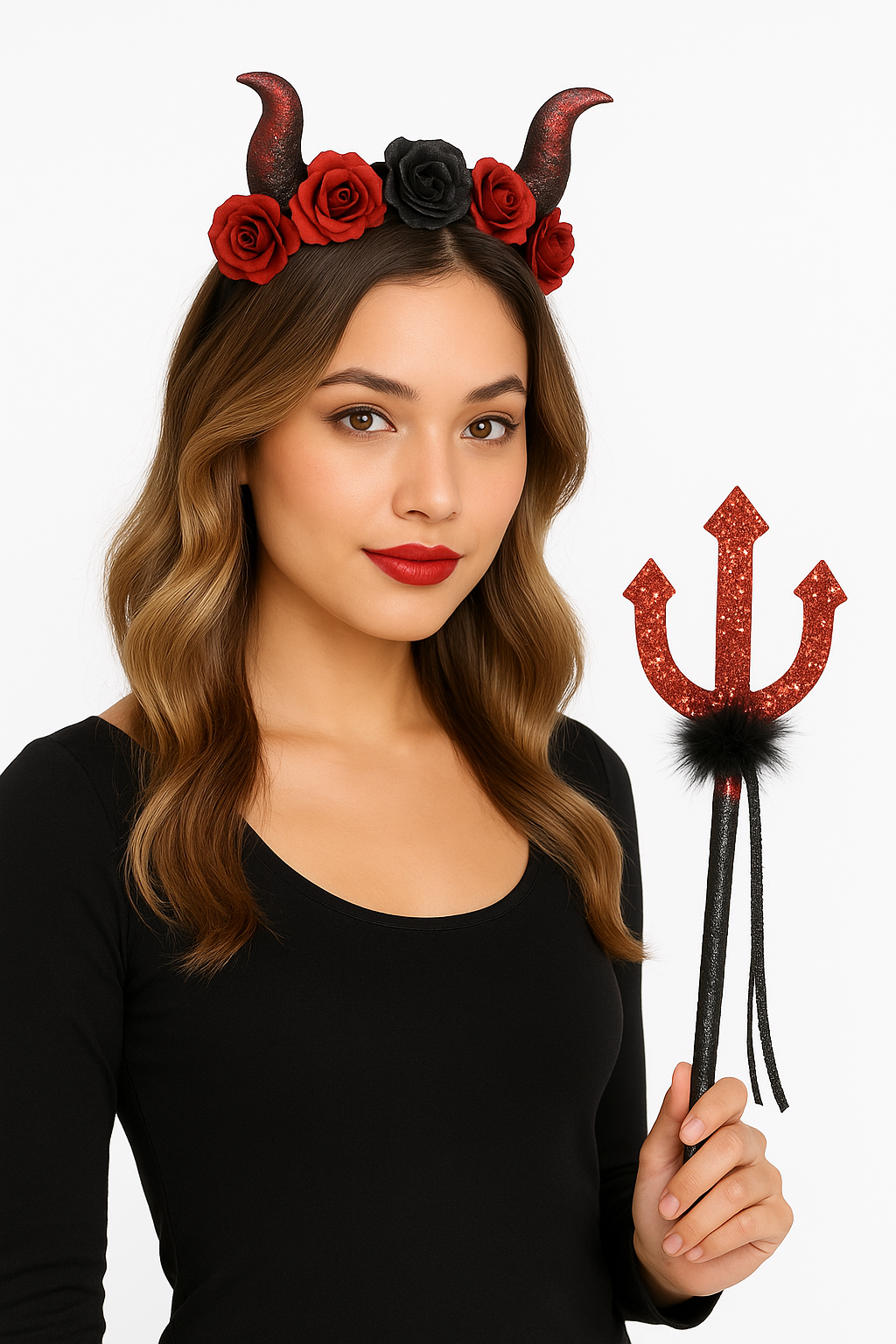 Devil Horns Flower Crown Headband - Black/Red Halloween Accessory