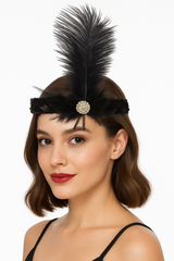 1920s Charleston Black Feather & Sequin Headband