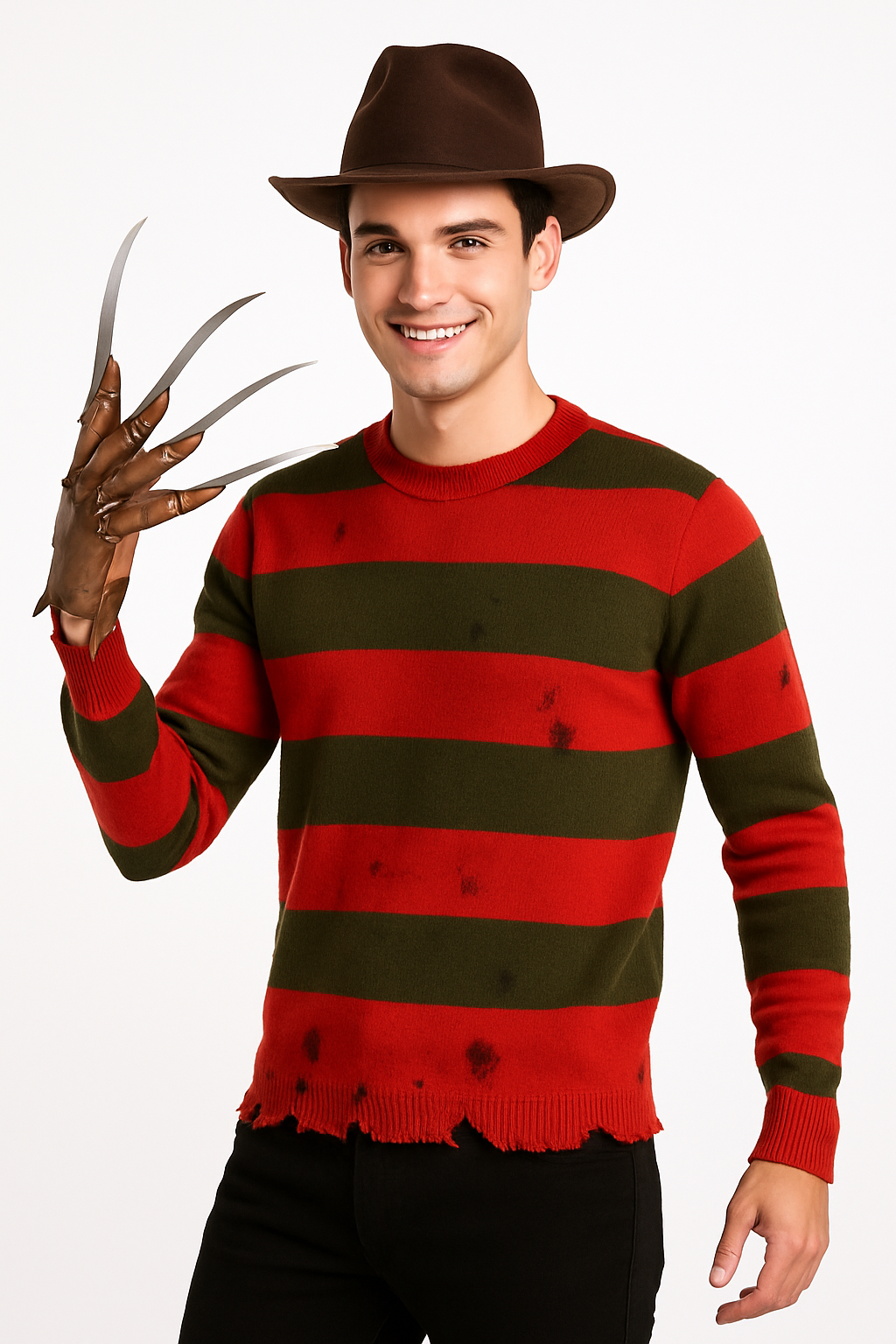 Freddy Krueger Halloween Sweater - Red/Green Striped Adult L/XL