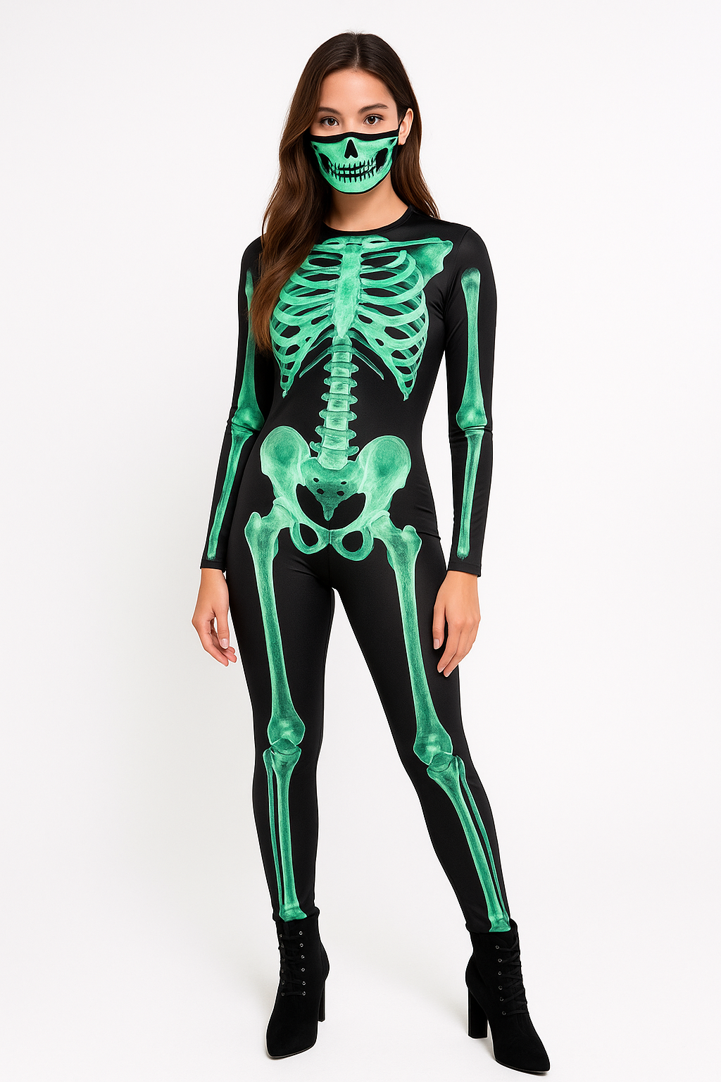 Glow-in-the-Dark Skeleton Catsuit for Halloween