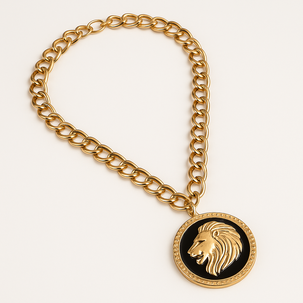 1970s Disco Lion Medallion Necklace - Gold Chain Costume Accessory