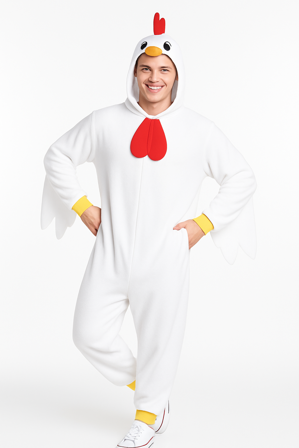 L/XL Chicken Zipster Fleece Jumpsuit Halloween Costume