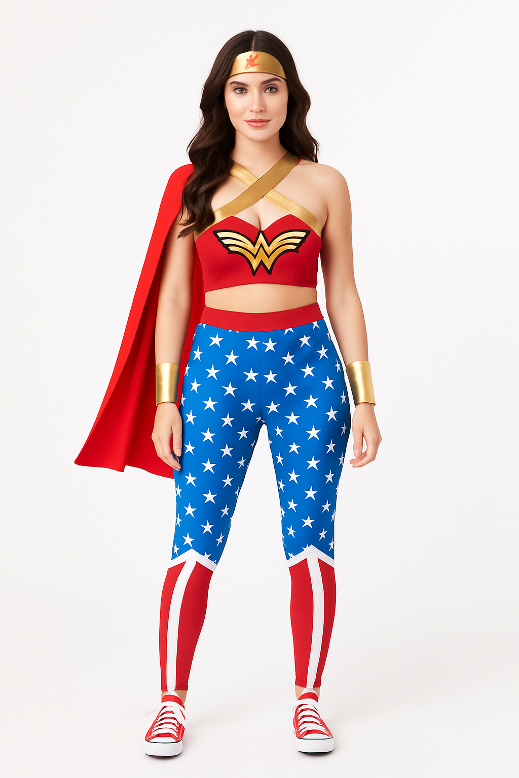 Women's DC Wonder Woman Halloween Costume - Red/Blue Jumpsuit with Cape & Headband
