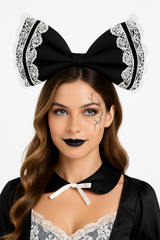 Dark Creepy Doll Lace Bow Headband - Halloween Costume Accessory