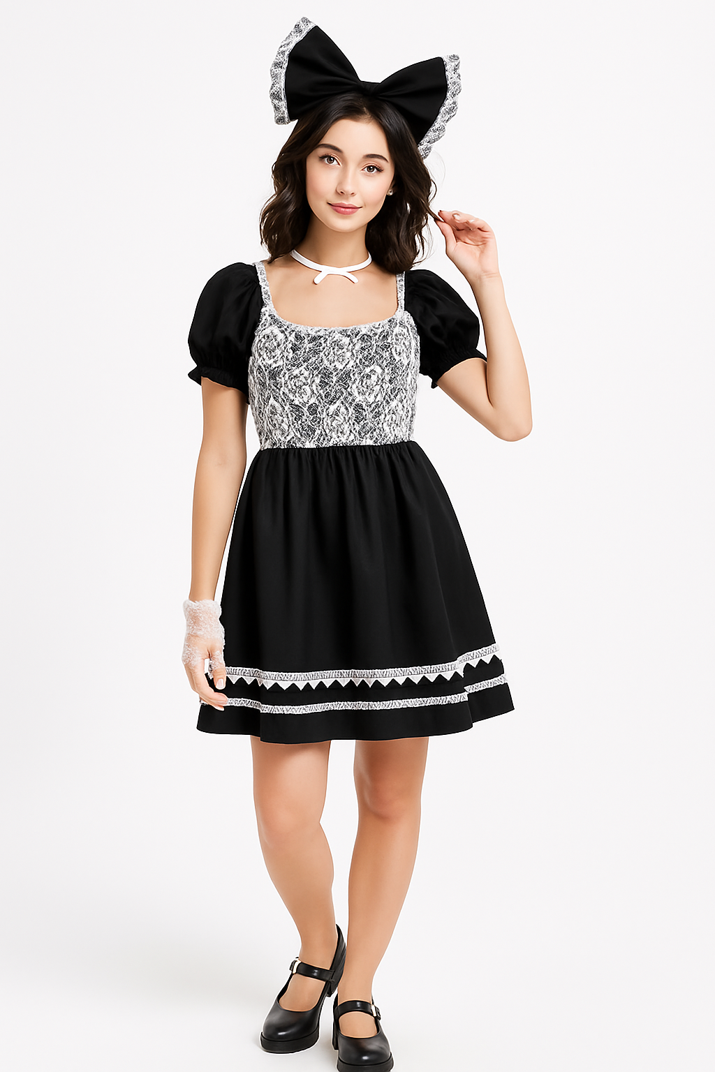 Dark Creepy Doll Gothic Lace Dress - Perfect for Halloween