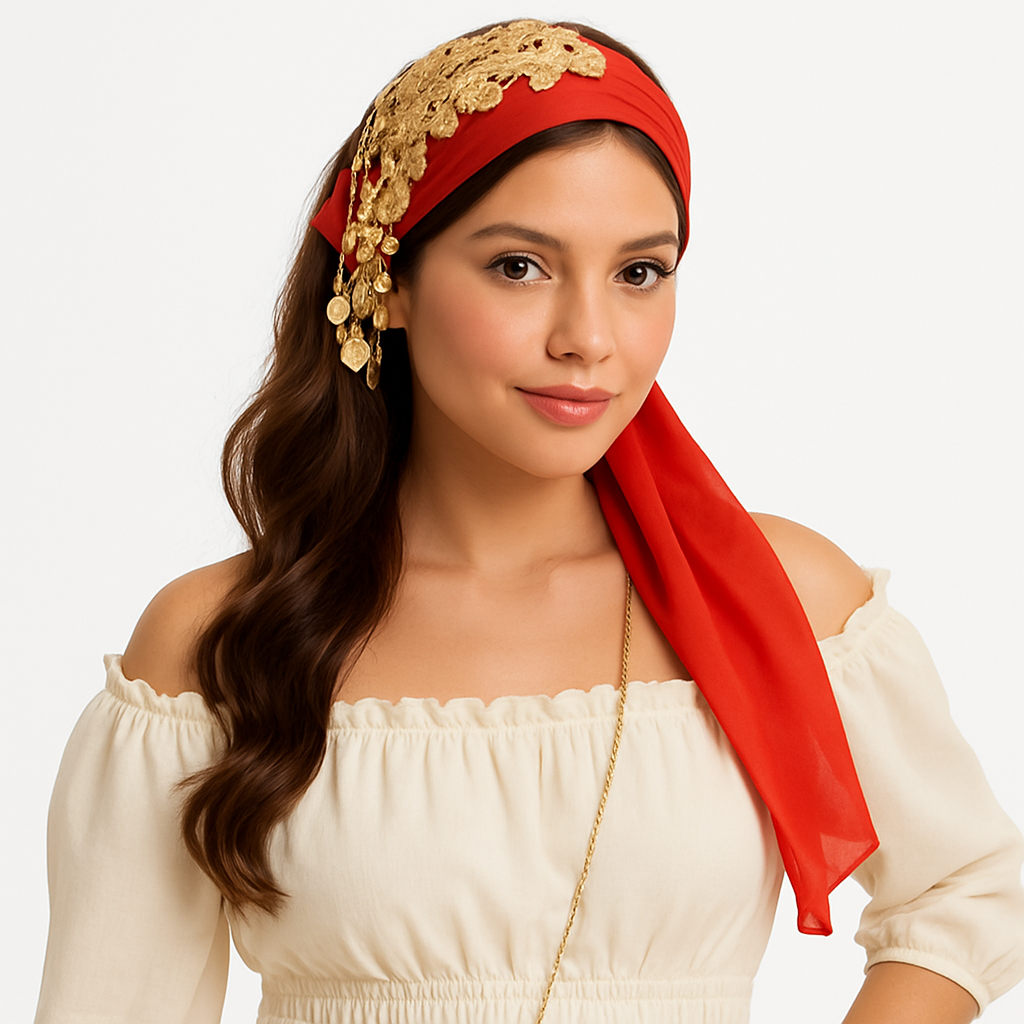 Halloween Red & Gold Coin Sash Costume Accessory