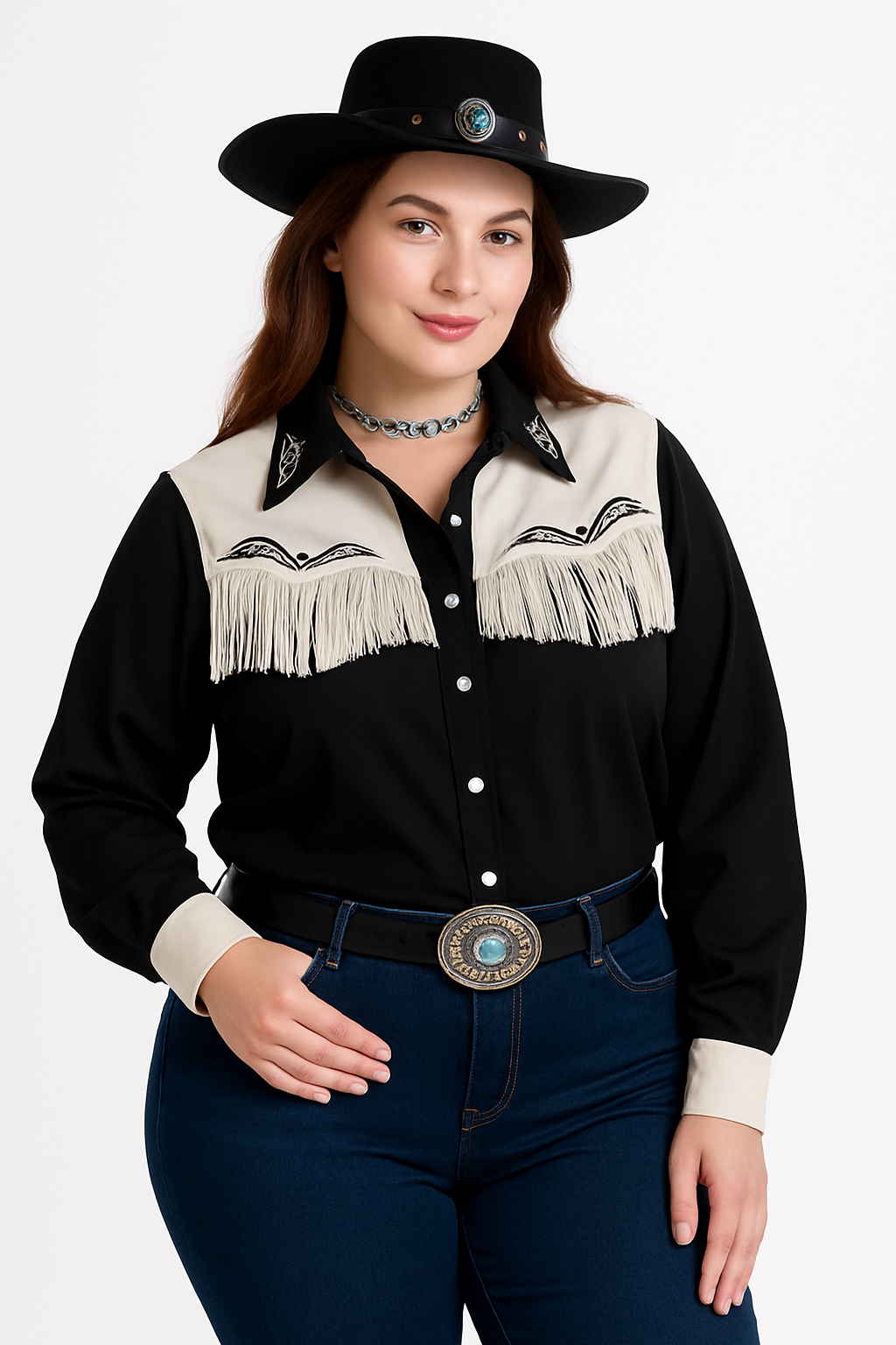 Women's Plus Size Western Fringe Shirt - Halloween Costume Accessory
