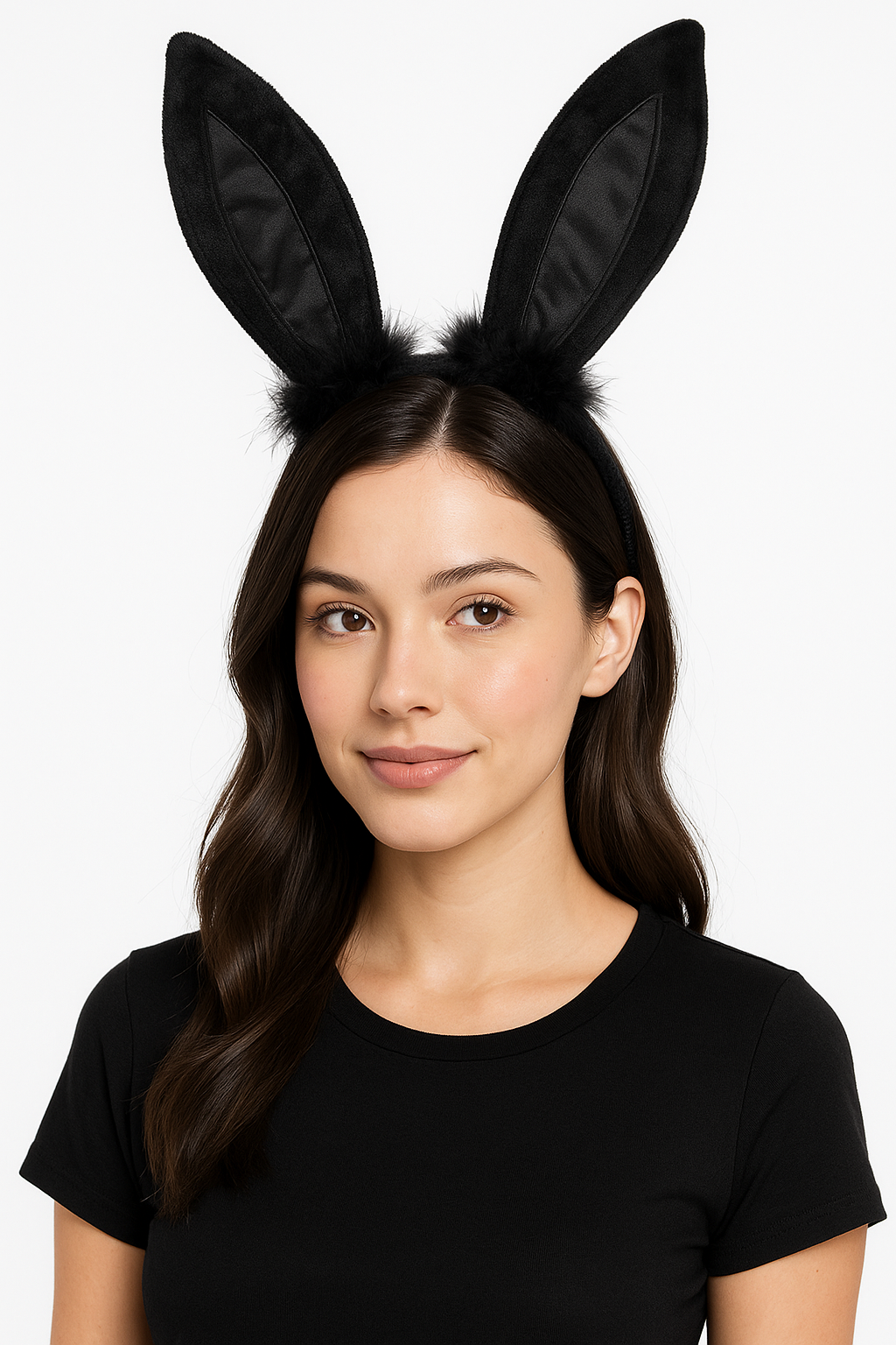 Black Marabou Bunny Ears Headband - Elegant Halloween Costume Accessory