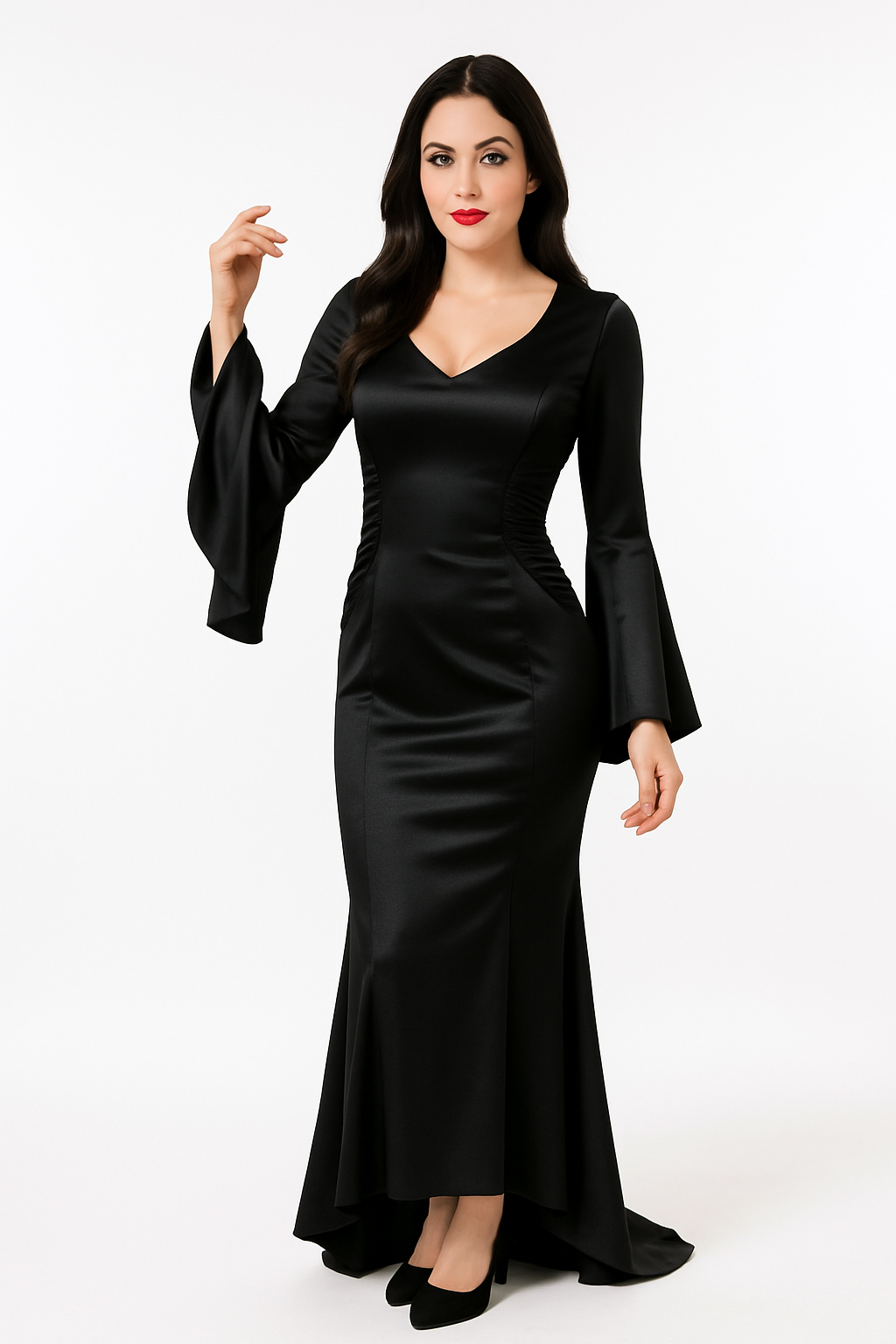 Elegant Morticia-Inspired Halloween Costume for Women