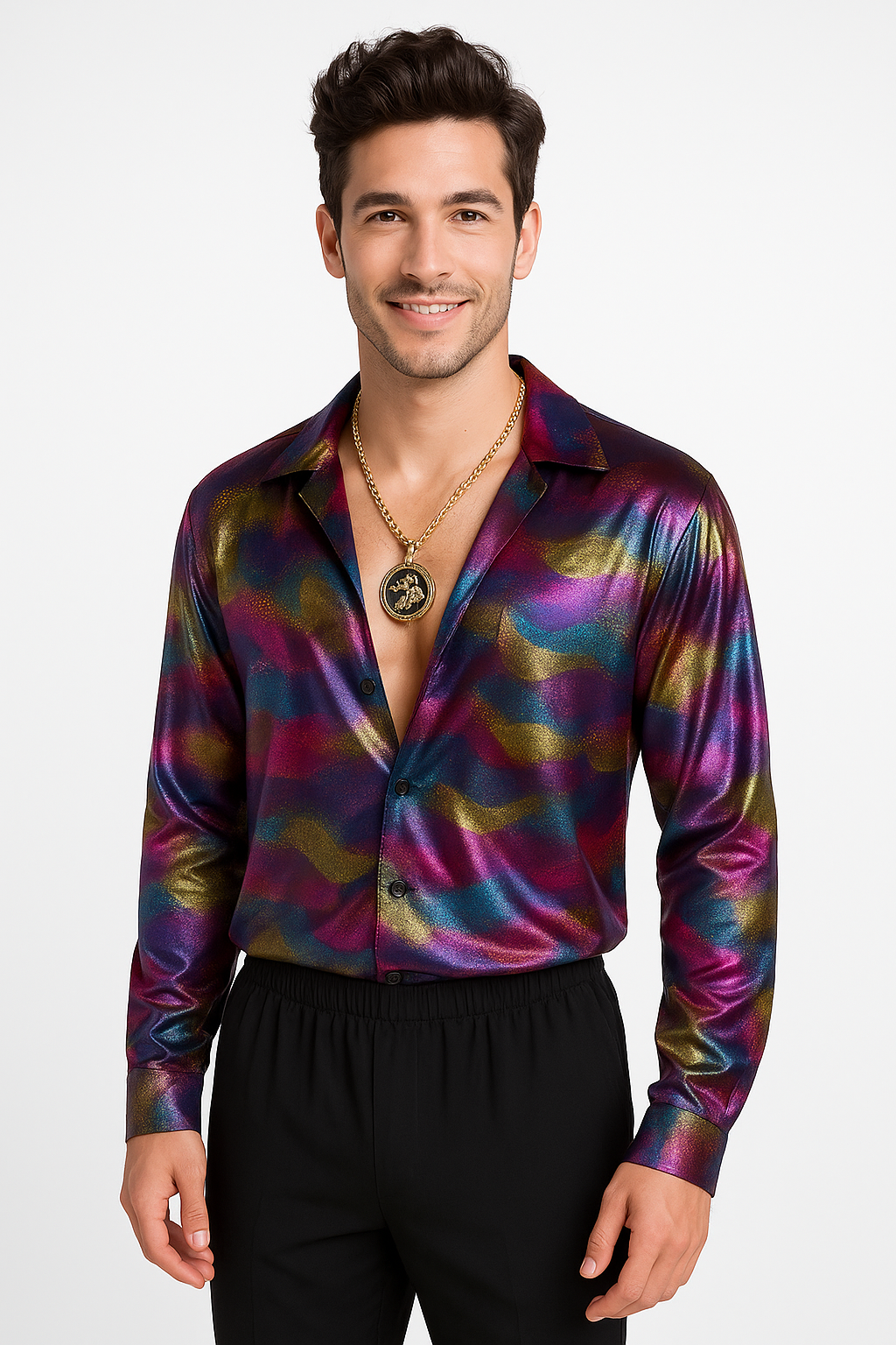 Men's Retro Disco Shirt with Multicolored Swirl Print