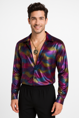 Men's Retro Disco Shirt with Multicolored Swirl Print