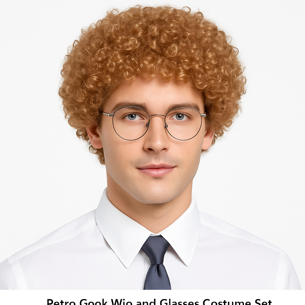 Retro Geek Wig and Glasses Costume Set