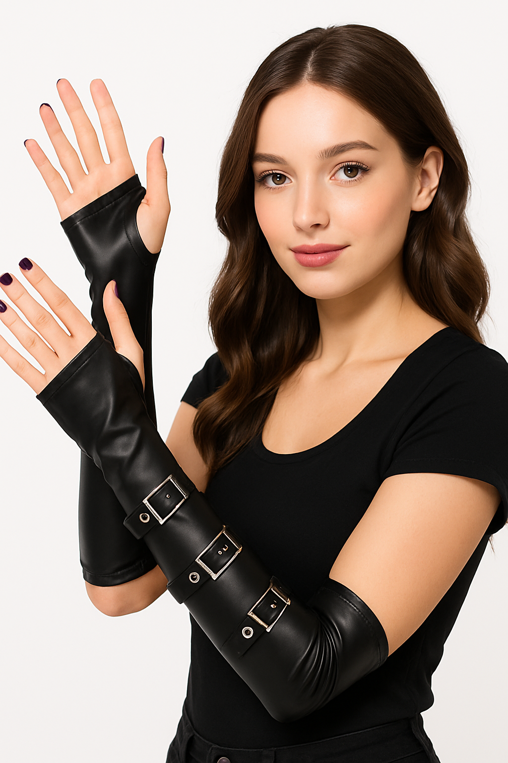 Gothic Buckled Arm Warmers - Black Halloween Costume Accessory